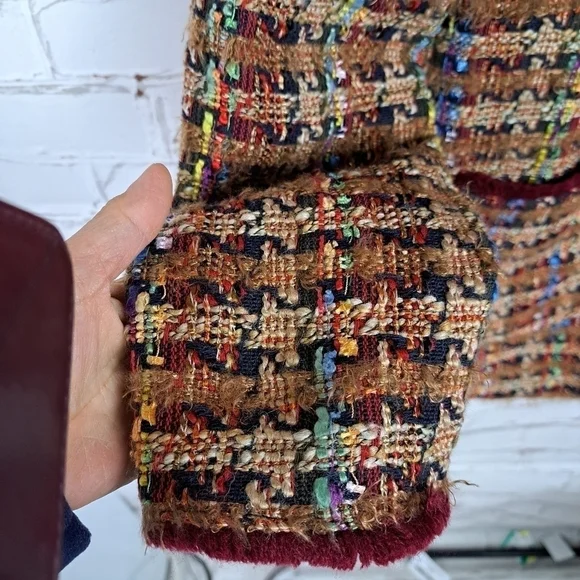 ANTHROPOLOGIE Ett:twa Harlequin Oversized Tweed Brown Burgundy Blazer Jacket - Picture 6 of 15